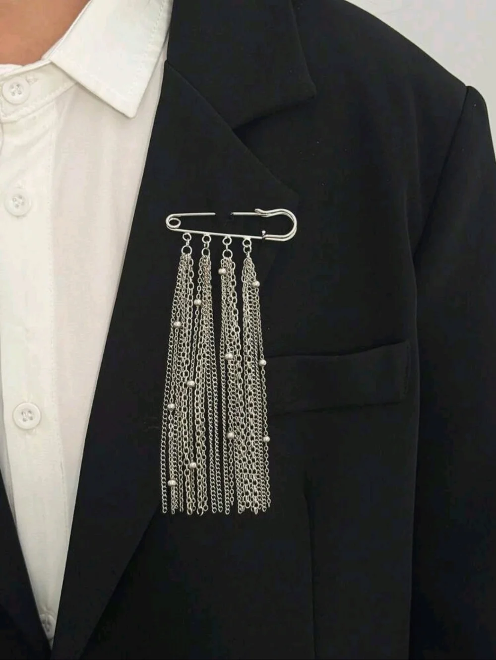 New Casual Chain Tassel Brooch Lapel Pin/clip In Silver‎